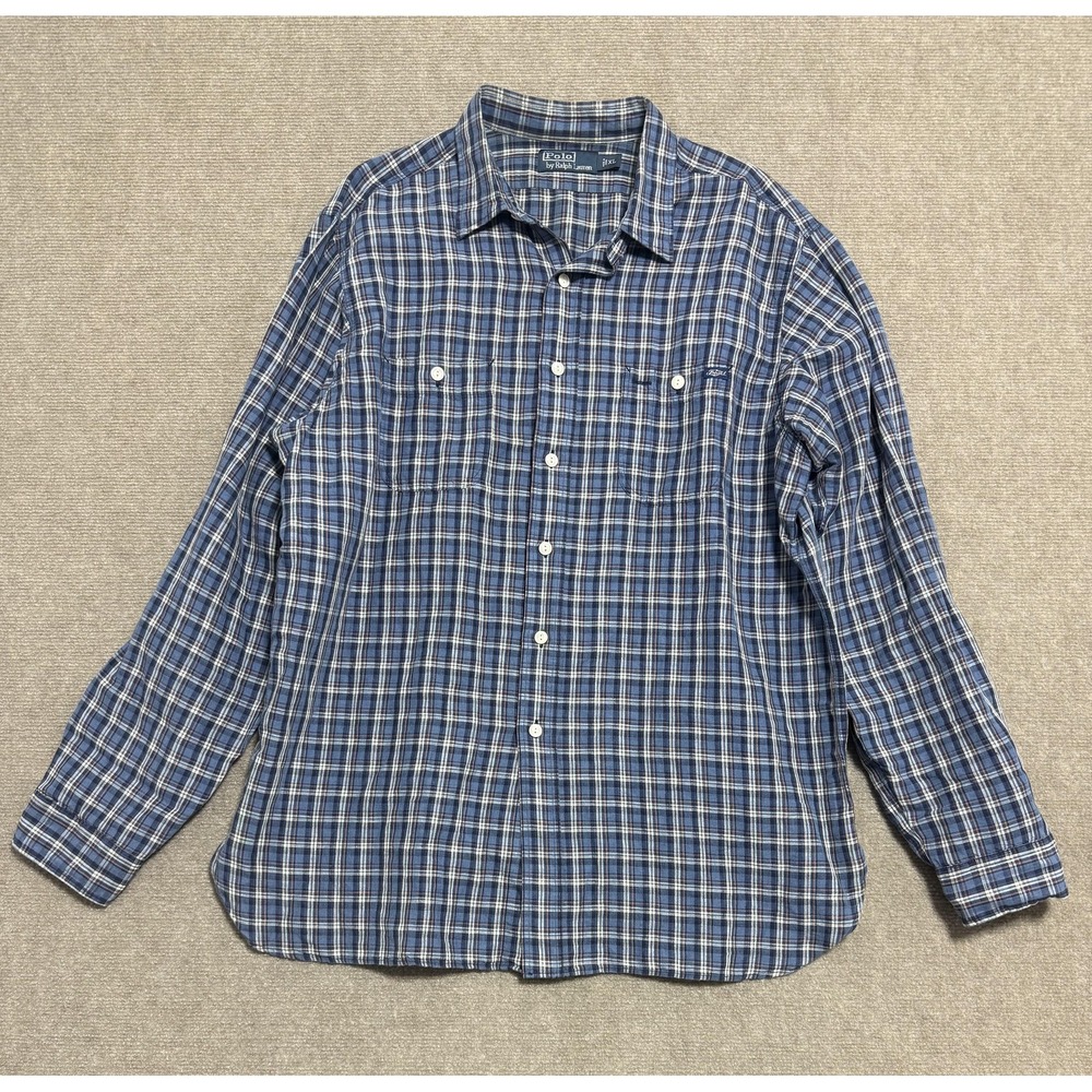 Polo by Ralph Lauren Shirt Mens XL Blue Plaid Button Front Long Sleeve Casual
